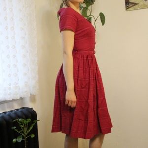 Vintage 1950s Maroon Striped Fit and Flare Dress